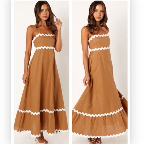 Petal + Pup Yana Maxi Dress Tan White NWT $109 - Picture 1 of 8